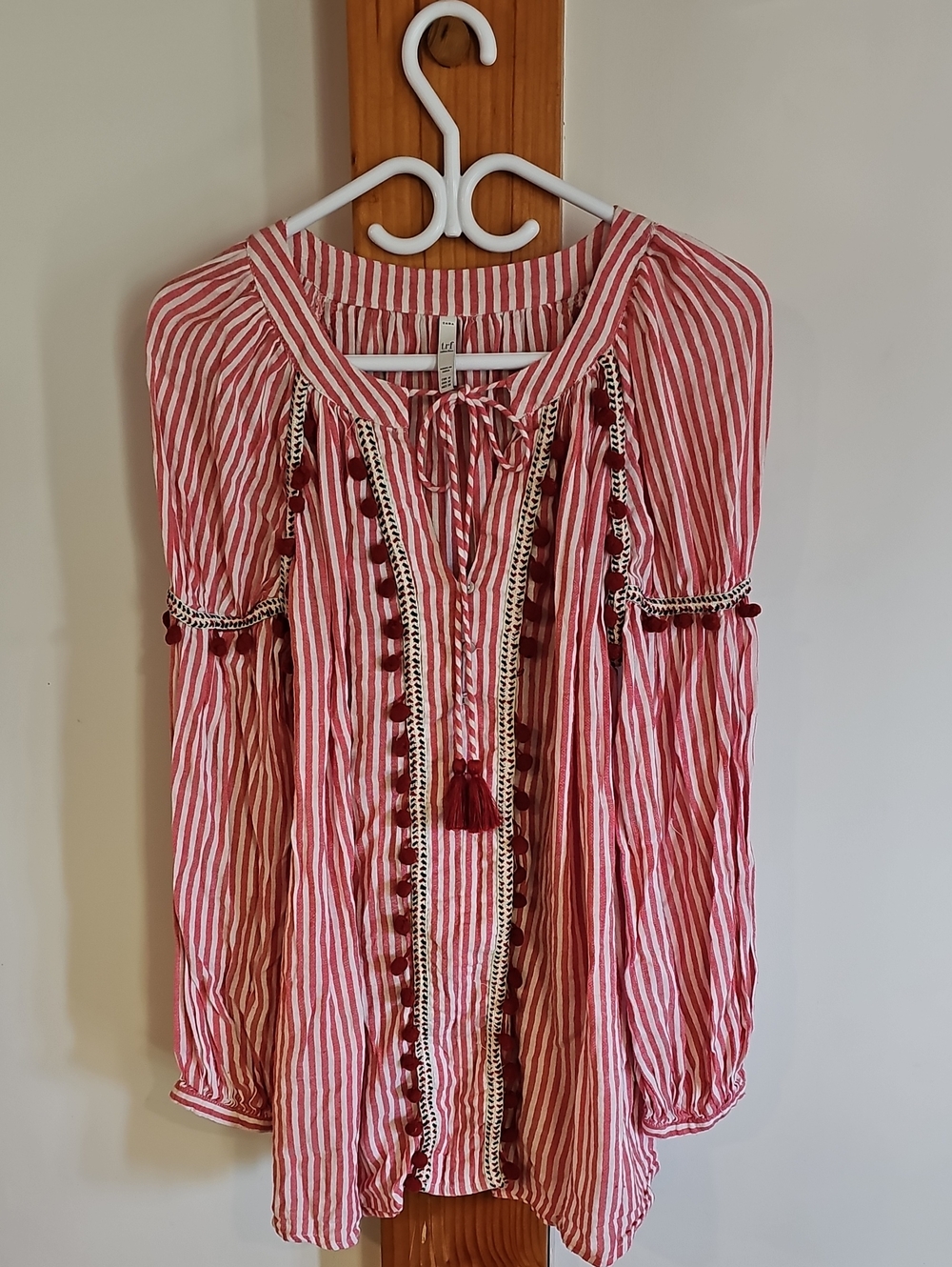 Striped Red Tassel Peasant Blouse - Picture 2 of 10